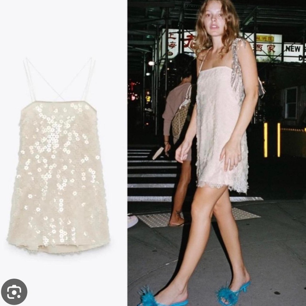 Zara Cream Sequin Mini Dress - Picture 5 of 6